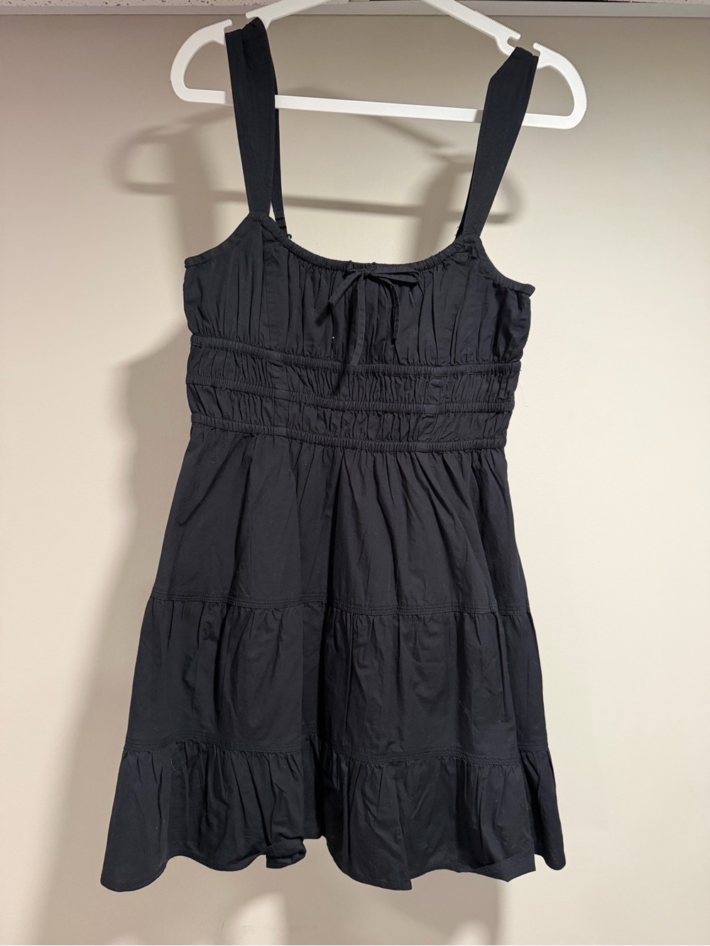 Sunday Best Black Smocked Tiered Midi Dress with Bow Accent